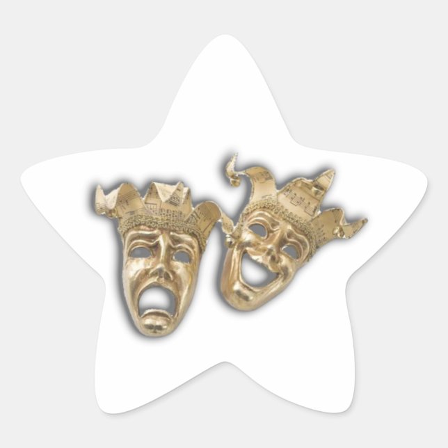 Theatre Golden Comedy Tragedy Masks Star Sticker (Front)
