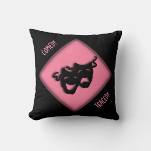 Theatre Happy Sad Greek Masks Pink Throw Pillow