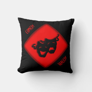 Theatre Happy Sad Greek Masks Red Throw Pillow