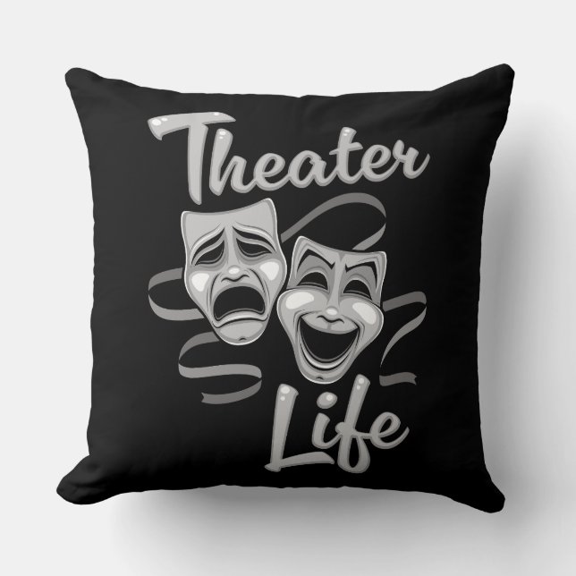 Theatre Life Comedy and Tragedy Masks Cushion (Front)