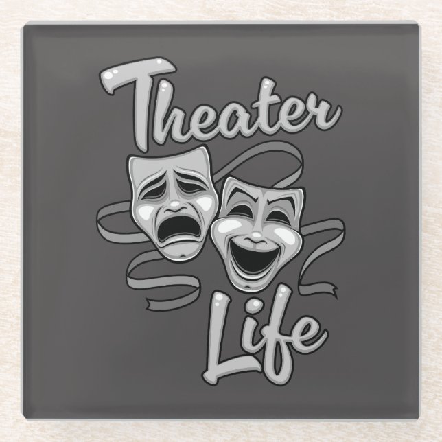 Theatre Life Comedy and Tragedy Masks Glass Coaster (Front)