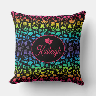Theatre Lover Rainbow Icons Plaid Throw Pillow