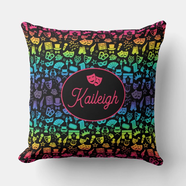 Theatre Lover Rainbow Icons Plaid Throw Pillow (Front)