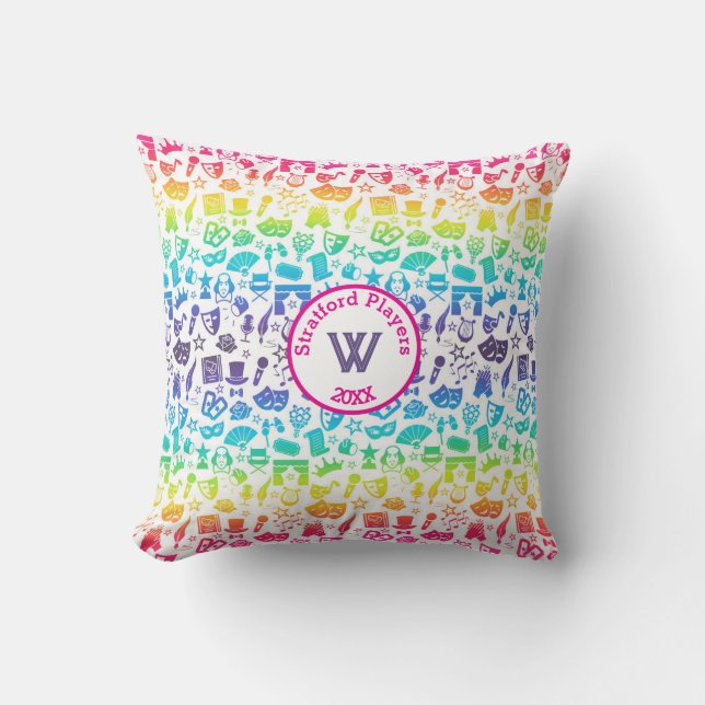 Theatre Lover Rainbow Icons Throw Pillow (Front)