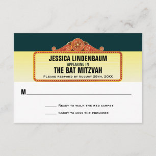 Theatre Marquee Bar Bat Mitzvah Reply RSVP Card