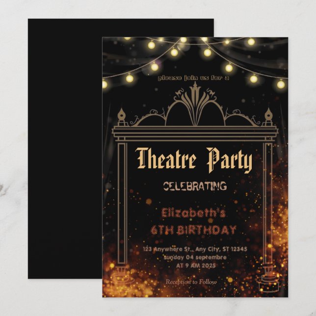 Theatre Marquee Party Invitation – Birthday invite (Front/Back)