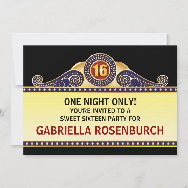 Theatre Marquee Sweet 16 Birthday Invitation (Front)