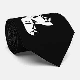 Theatre Mask Comedy Tragedy Black White B Tie