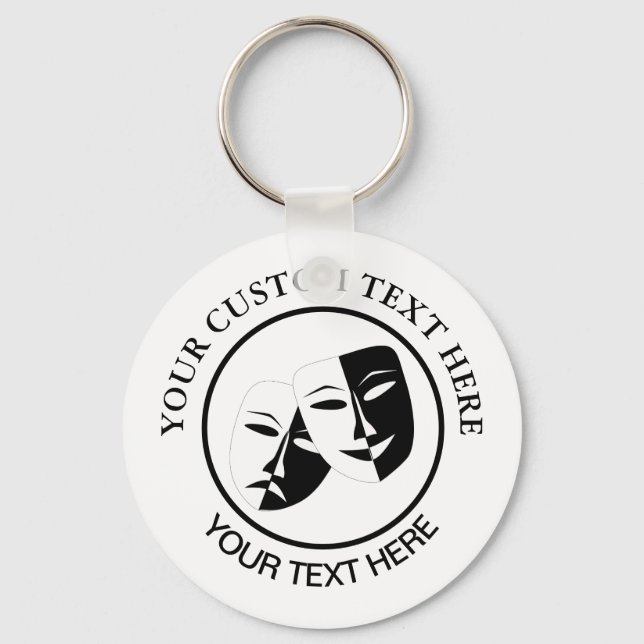 Theatre Mask Comedy Tragedy Black White Custom 2 Key Ring (Front)