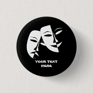 Theatre Mask Comedy Tragedy Black White Custom 3 Cm Round Badge