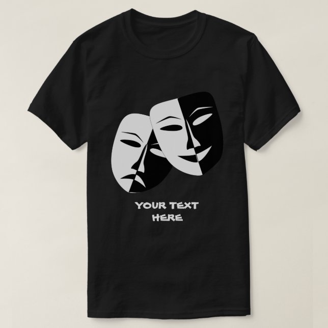 Theatre Mask Comedy Tragedy Black White Custom B T-Shirt (Design Front)