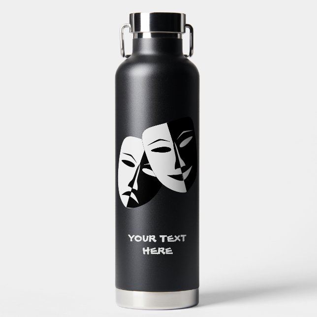 Theatre Mask Comedy Tragedy Black White Custom Blk Water Bottle (Front)