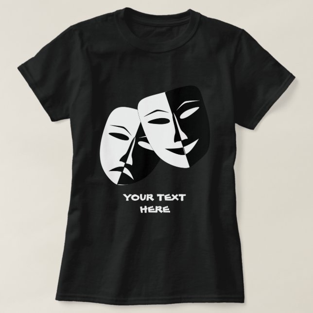 Theatre Mask Comedy Tragedy Black White Custom BW T-Shirt (Design Front)