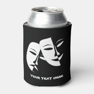 Theatre Mask Comedy Tragedy Black White Custom Can Cooler