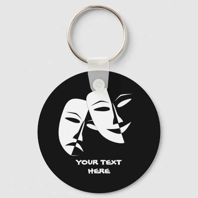 Theatre Mask Comedy Tragedy Black White Custom Key Ring (Front)