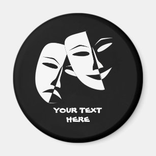Theatre Mask Comedy Tragedy Black White Custom Magnet