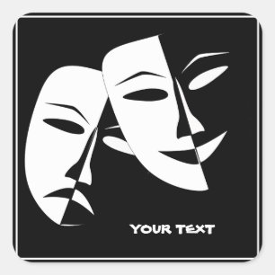 Theatre Mask Comedy Tragedy Black White Custom Square Sticker