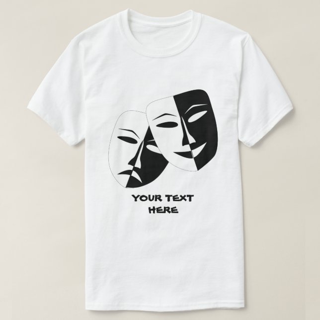Theatre Mask Comedy Tragedy Black White Custom T-Shirt (Design Front)