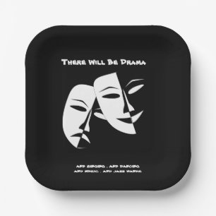 Theatre Mask Comedy Tragedy Black White Drama 7" Paper Plate