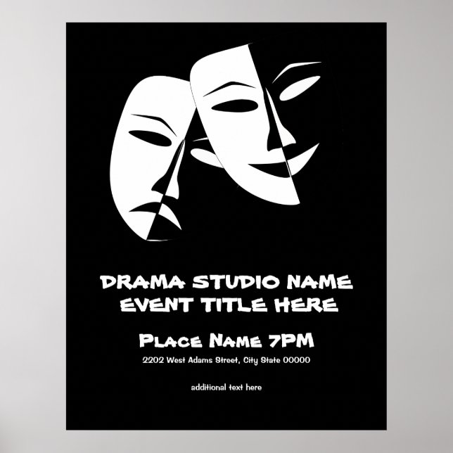 Theatre Mask Comedy Tragedy Black White Event Poster (Front)