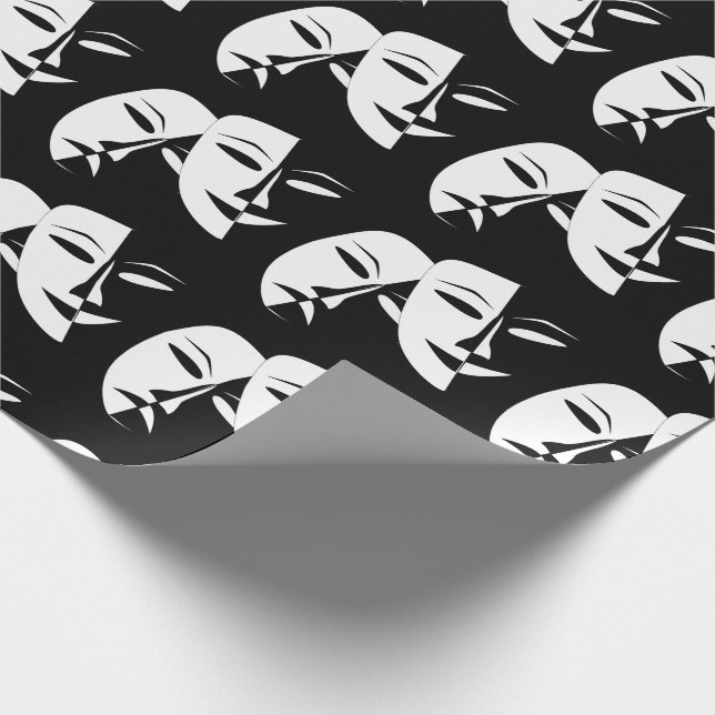 Theatre Mask Comedy Tragedy Black White  Wrapping Paper (Corner)