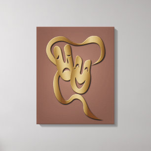 Theatre Mask Comedy Tragedy Gold Brown Canvas Print