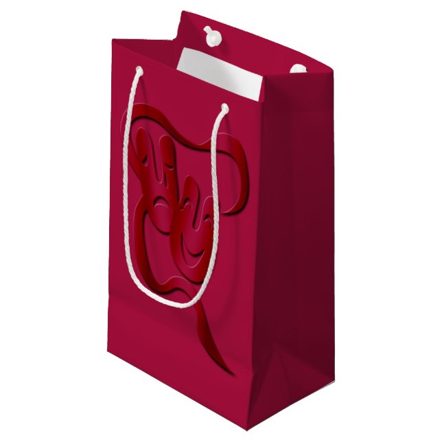 Theatre Mask Comedy Tragedy Red Gift Bag Small (Front Angled)