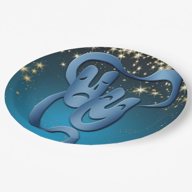 Theatre Mask Comedy Tragedy Stars Party Plates (Angled)