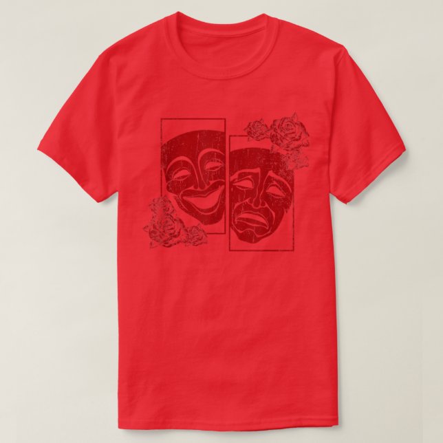 Theatre Mask Drama Comedy Soft Grunge Red Roses Ar T-Shirt (Design Front)
