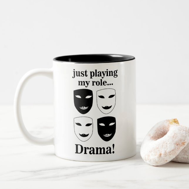 Theatre Mask Theatre Drama Funny Two-Tone Coffee Mug (With Donut)