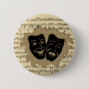 Theatre Masks and Antique Music 6 Cm Round Badge