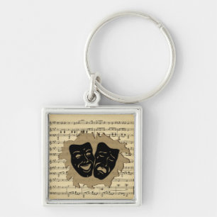 Theatre Masks and Antique Music Key Ring