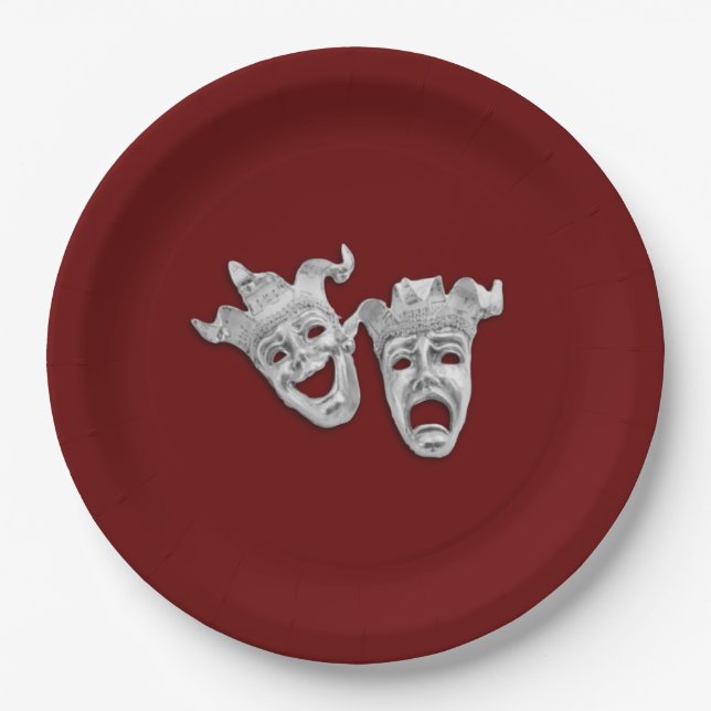 Theatre Masks Comedy and Tragedy Paper Plate (Front)