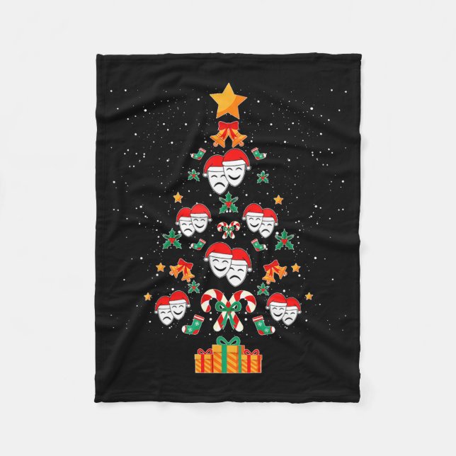 Theatre Masks Drama Actor Actress Christmas Tree X Fleece Blanket (Front)