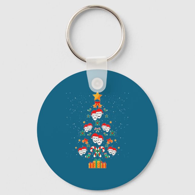 Theatre Masks Drama Actor Actress Christmas Tree X Key Ring (Front)