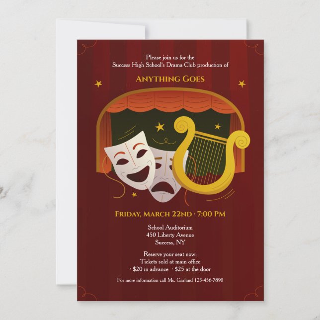 Theatre Masks Invitation (Front)