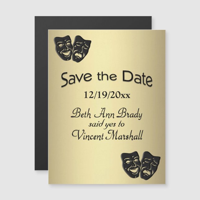 Theatre Masks Save the Date Magnetic Invitation (Front/Back)