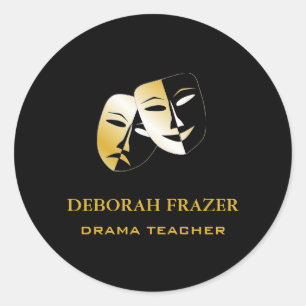 Theatre masks silhouette black classic round sticker