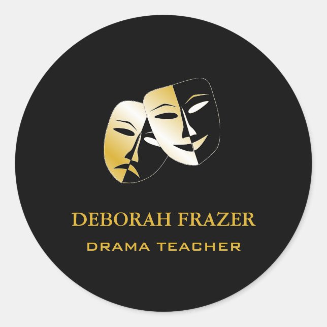 Theatre masks silhouette black classic round sticker (Front)