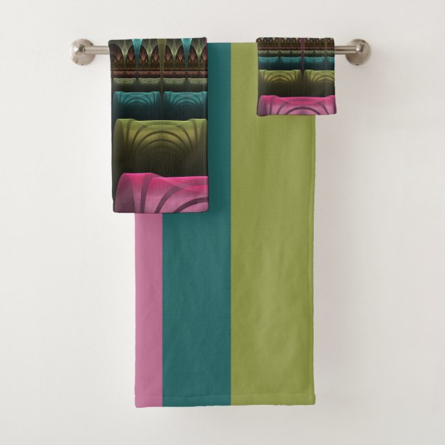 Theatre of Fantasy, Abstract Colourful Fractal Art Bath Towel Set (Insitu)