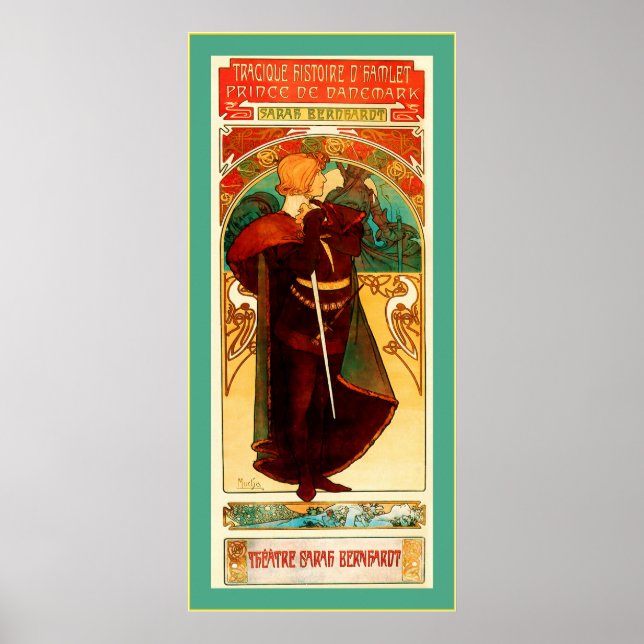 Theatre Sarah Bernhardt ~ Hamlet ~ Alphonse Mucha Poster (Front)