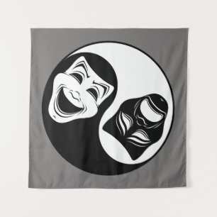 Theatre Yin Yang Design - Comedy and Tragedy Masks Tapestry