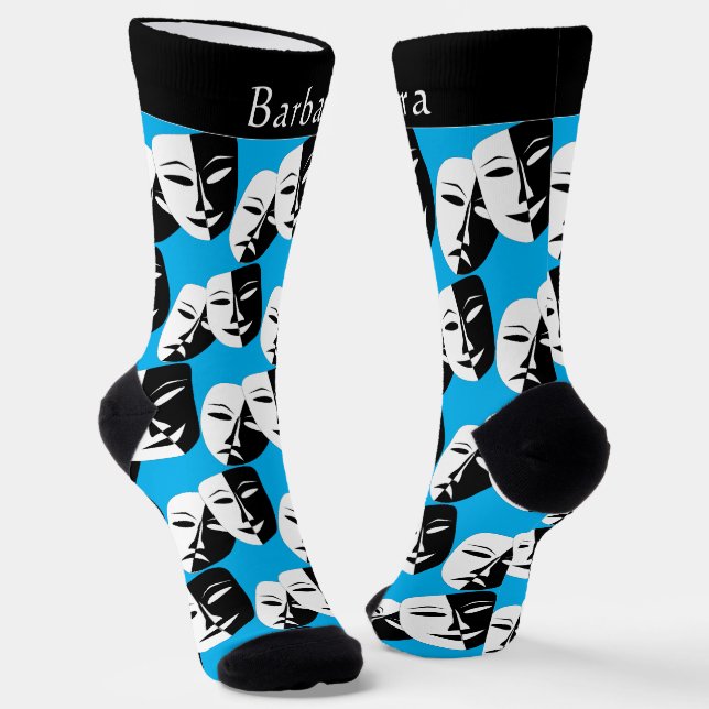 Theatrical Comedy and Tragedy Mask Monogram Socks (Angled)