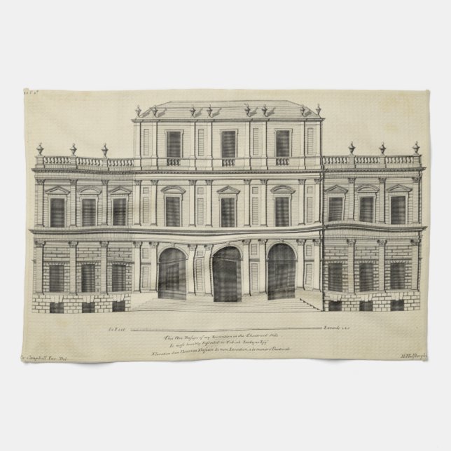 Theatrical Style Façade by Colen Campbell Tea Towel (Horizontal)