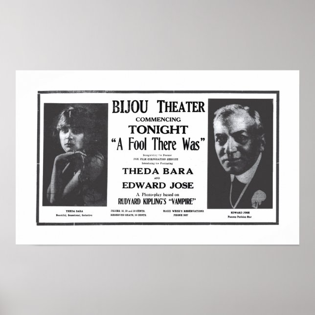 Theda Bara 1916 vintage movie ad poster (Front)