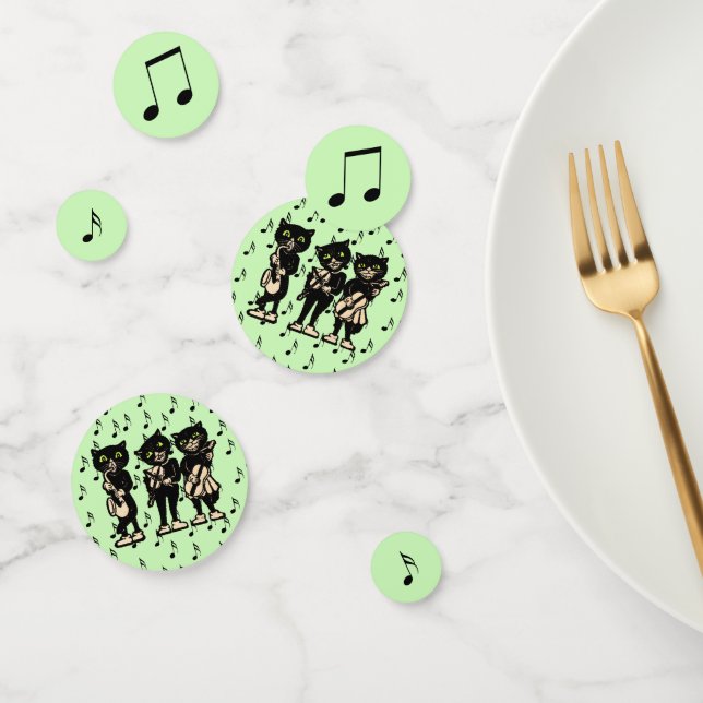 Thee Black Cat Musicians Music Notes Green Confetti (Group)
