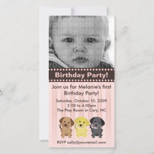 Thee Labradors Pink Birthday Invitation