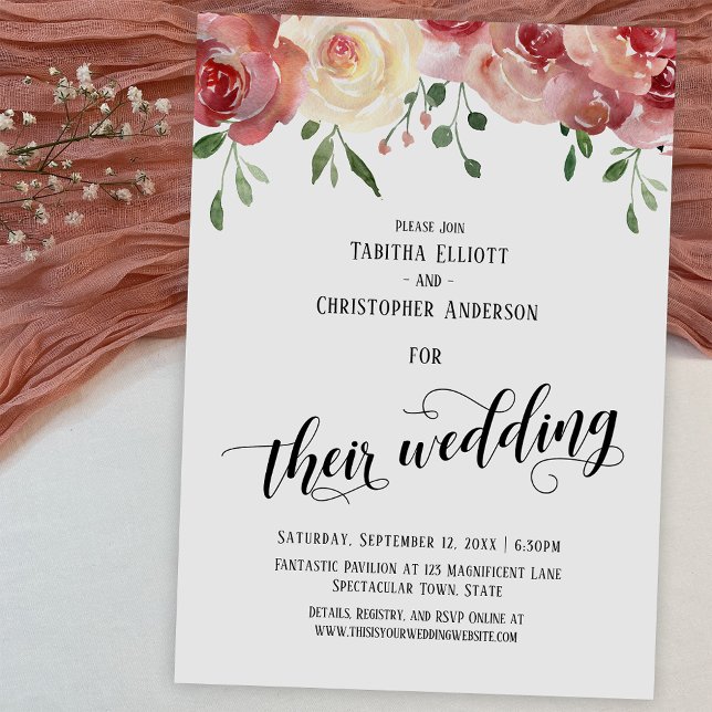 Their Wedding Calligraphy, Burgundy, Blush Roses Invitation (Creator Uploaded)