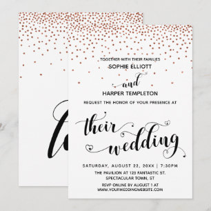 Their Wedding Hearts Script Faux-Copper Confetti Invitation