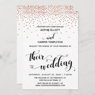 Their Wedding Hearts Script Faux-Copper Confetti Invitation